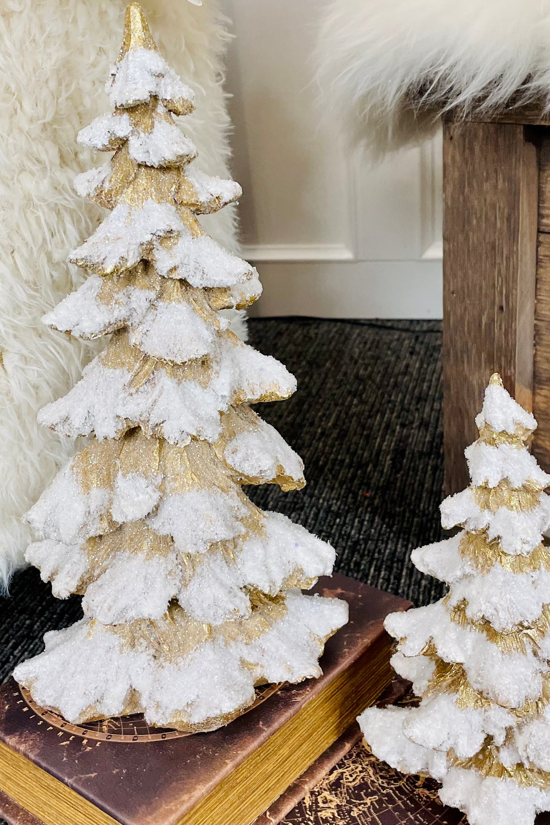 Gold Snowy Tabletop Christmas Trees, Set of 4 Lisa Robertson