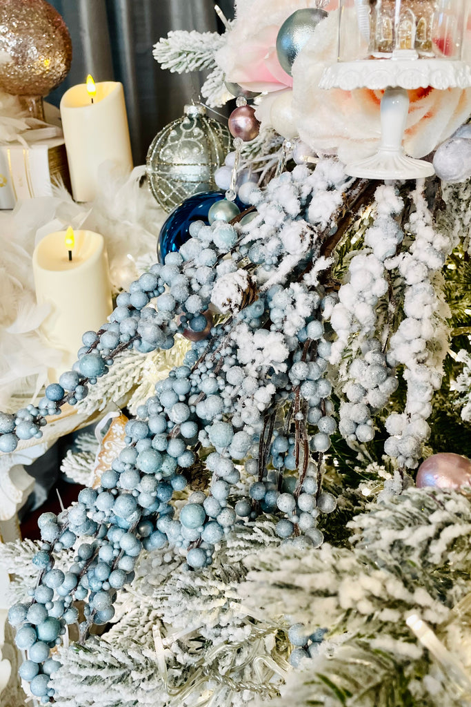 Snowy Blue Berries and Pinecone Sprays, Set of 6