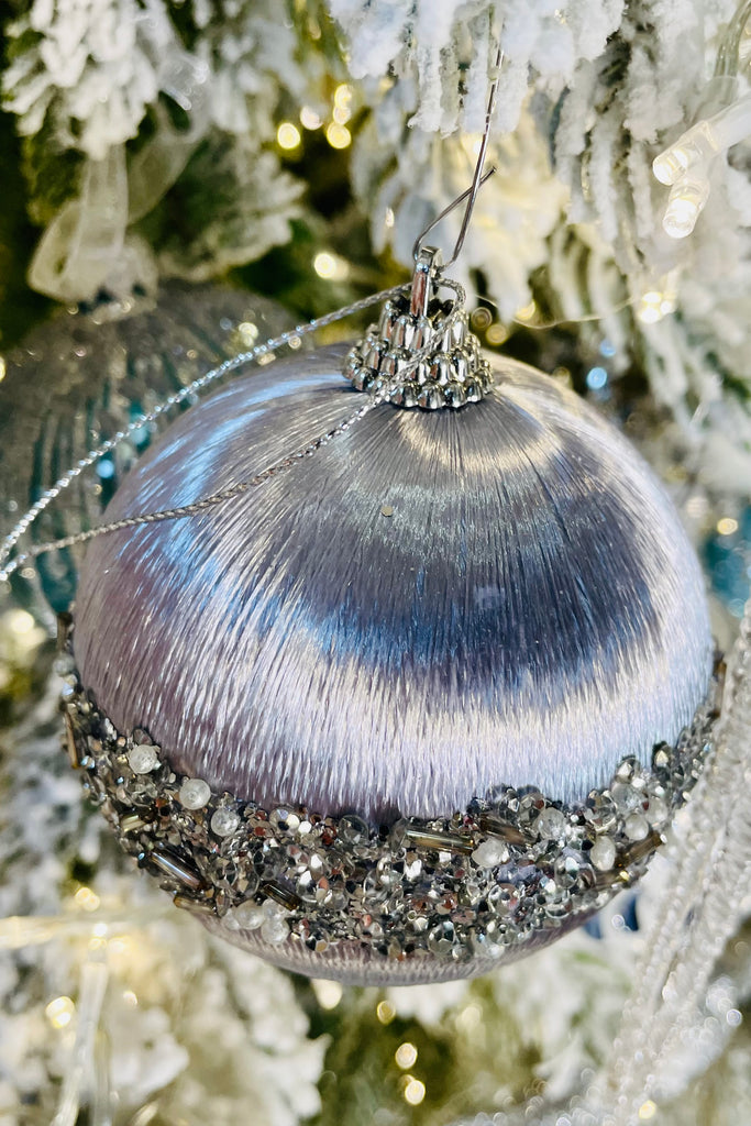 Silver Ornaments with Beaded Bands, Set of 12