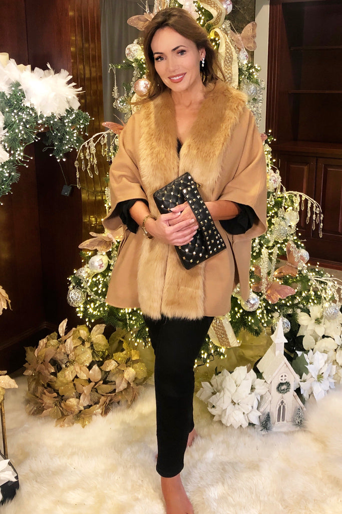 Faux Fur Trimmed Cape
