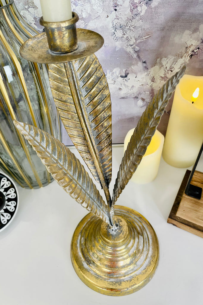 Gold Metal Leaves Candleholder