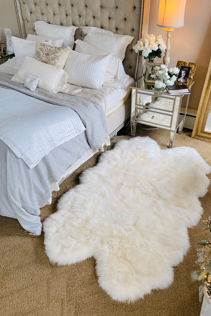 Luxury Size Lined and Padded Ivory Sheepskin Rug, 72x44