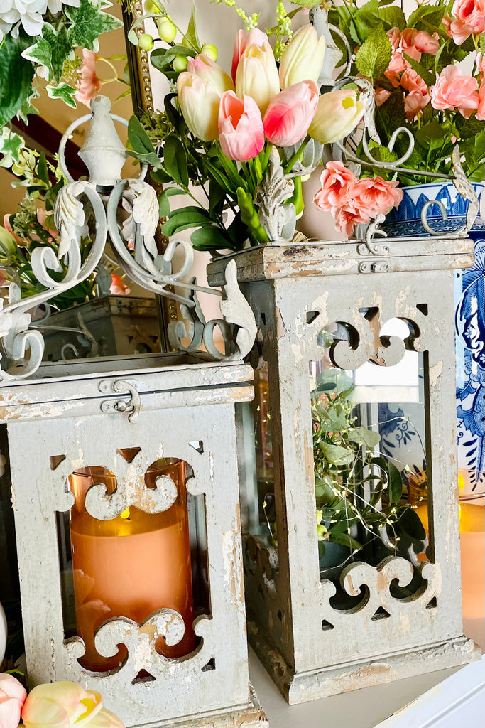 23" Light Blue Antiqued Lantern