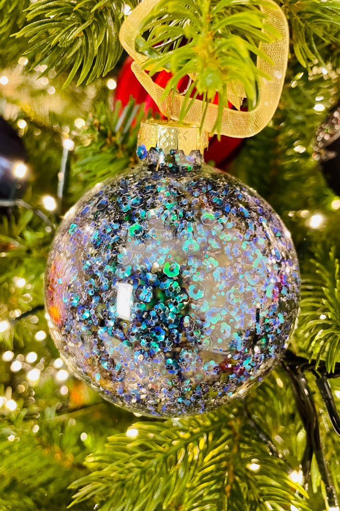 Night blue Sequin Glass Ornaments, Set of 6