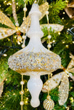 Winter White and Gold Jeweled Finial Ornaments