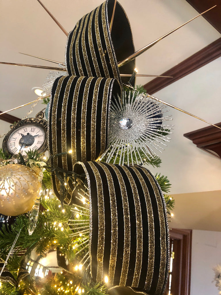 Silver Gold and Black Striped Luxury Ribbon