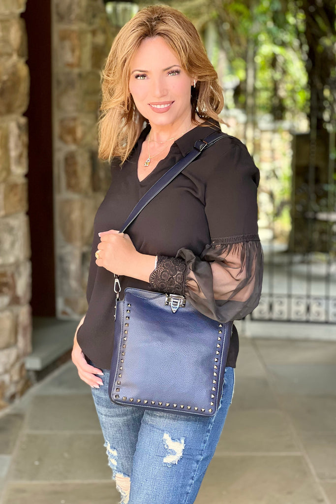 Dark Blue Studded Crossbody Bag – Lisa Robertson