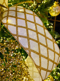 Luxury Gold and White Sparkling Wired Christmas Ribbon, 10 Yards