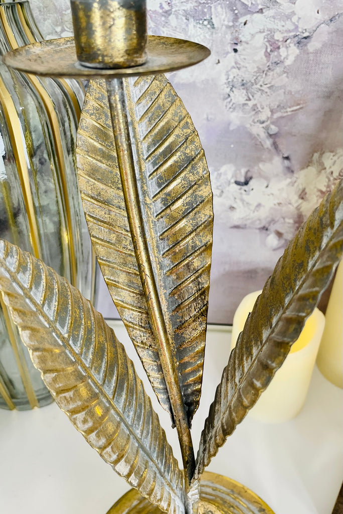 Gold Metal Leaves Candleholder