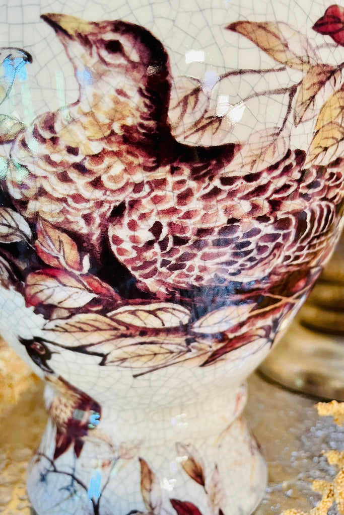 Ceramic Pheasant Vase with Pedestal