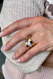 Sterling Polished and Pave Layered Overlapping Tri-Color Ring