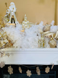 White & Gold Resin Santa w/Owl & Staff