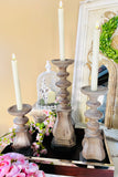 Set of 3 Tan Distressed Resin Taper/Pillar Candleholders