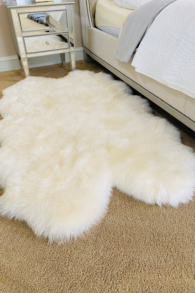 Luxury Size Lined and Padded Ivory Sheepskin Rug, 72x44