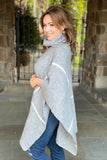 Grey Cowl Neck Poncho with Cream Stripes