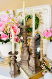 Set of 3 Tan Distressed Resin Taper/Pillar Candleholders