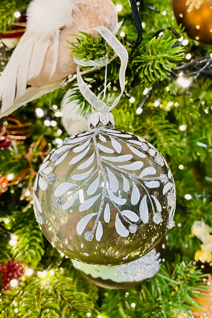 Moss Green Leaf European Glass Ornaments, Set of 6