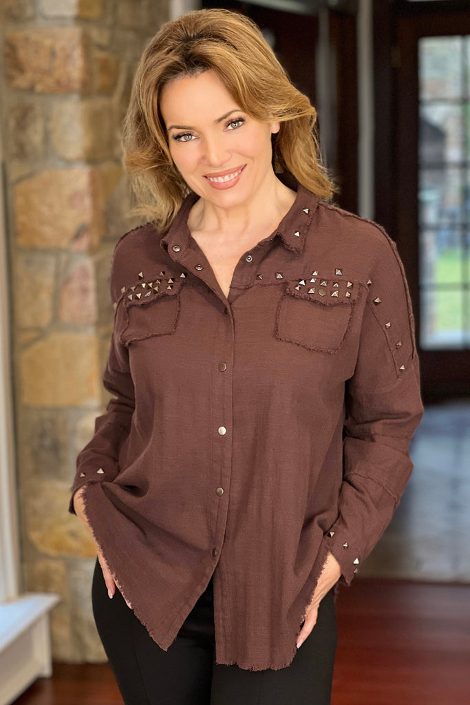 Button Down Shirt with Stud Details