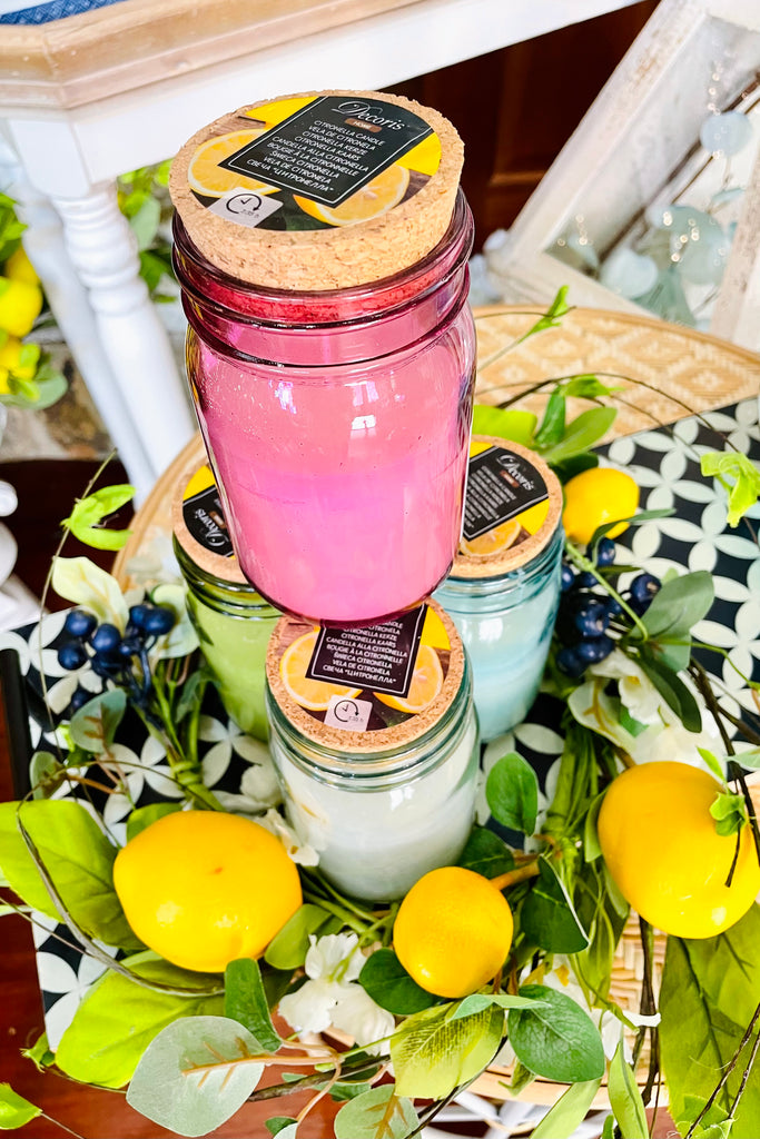Set of 4 Citronella Candles in Jars with Cork Lids