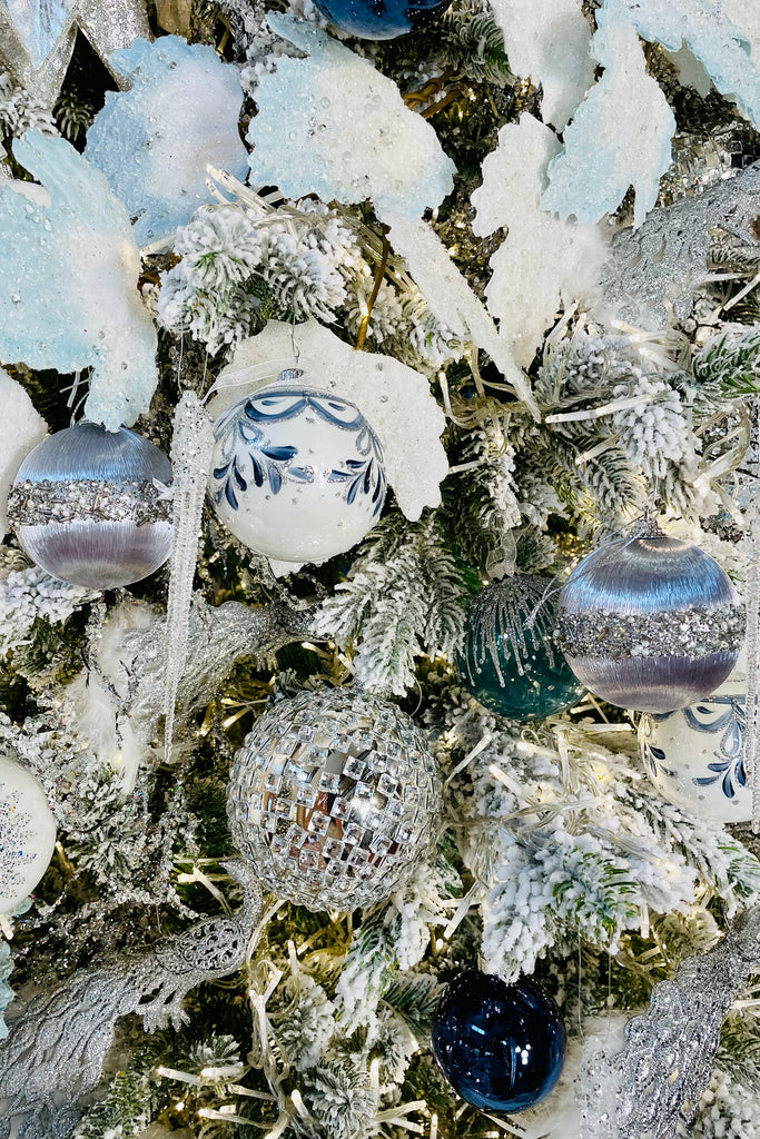 Silver Ornaments with Beaded Bands, Set of 12