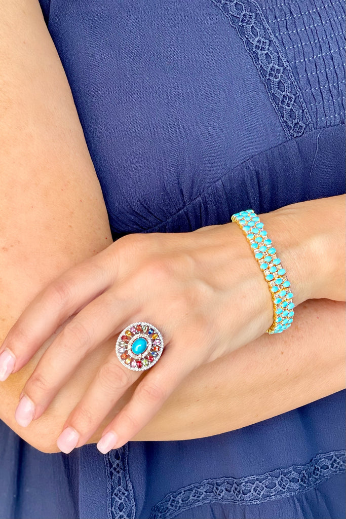 Kingman Turquoise and Multi-Sapphire Ring