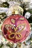 Blush and Velvet Pink Glittering Butterflies Glass Ornaments, Set of 6