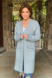 Blue Ivory Chevron Print Cardigan