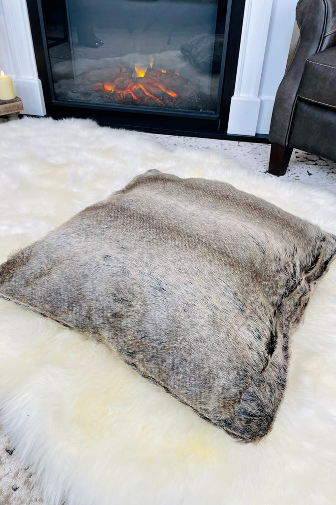 Winter Woodland Tones Faux Fur Pillow, 18" or 24" Square