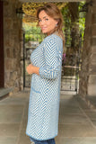 Blue Ivory Chevron Print Cardigan