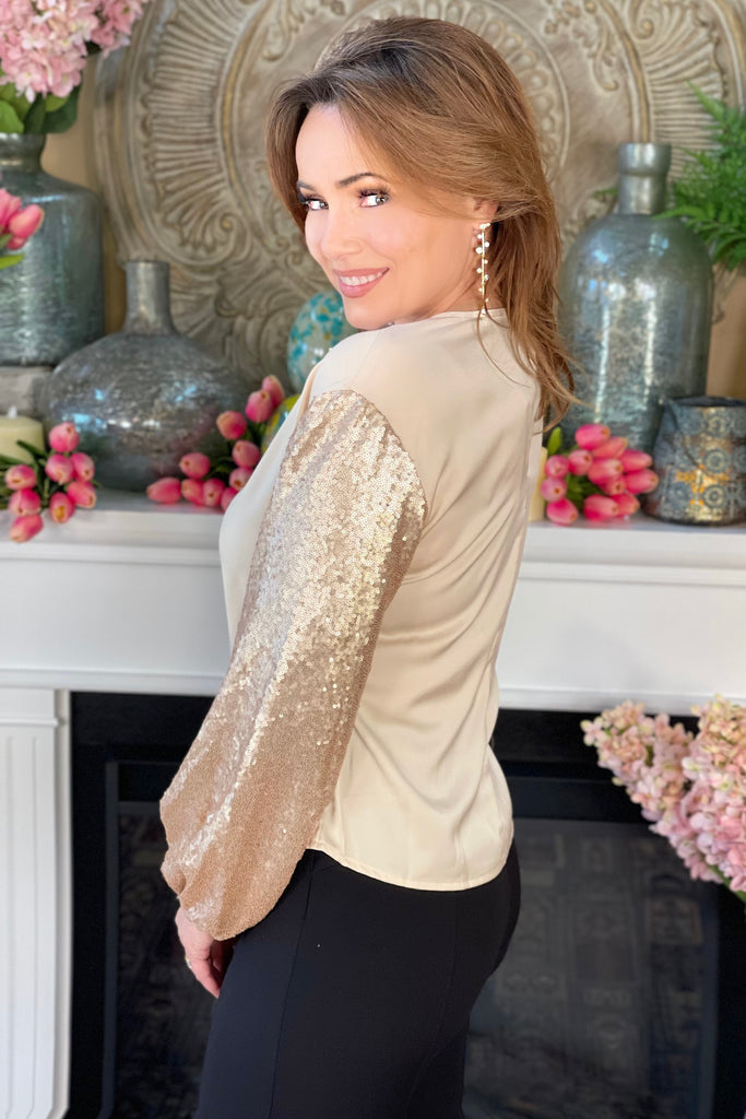 Champagne Sequin Sleeve Top