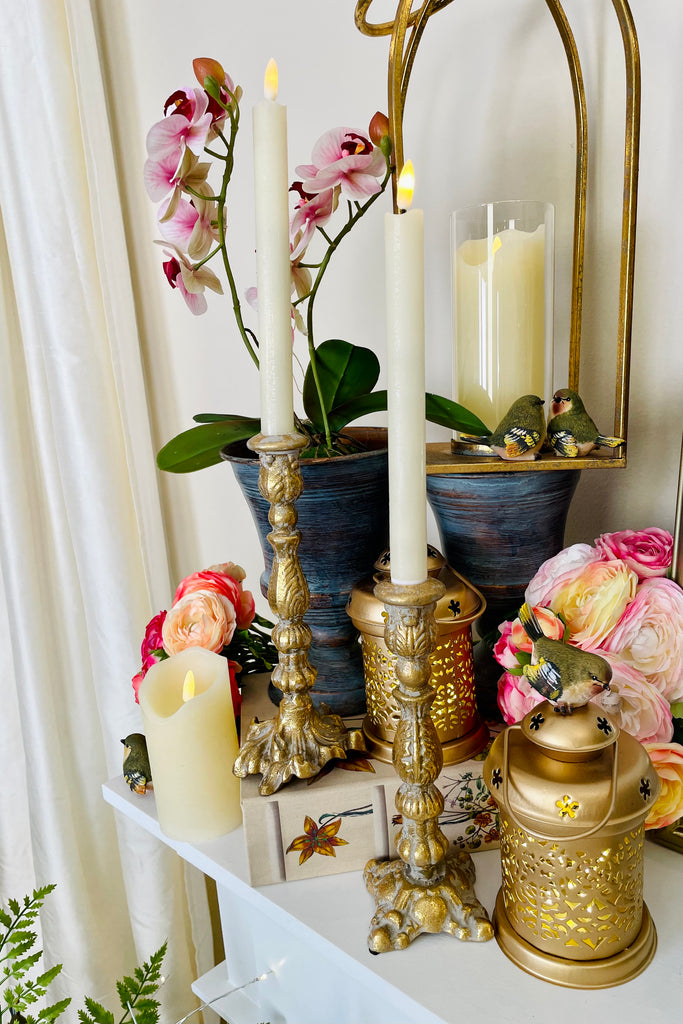 Gold Iron Candlesticks, Set of 2