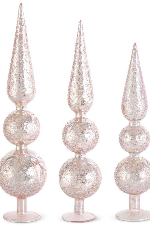 Set of 3 Pink Textured Mercury Glass Finials