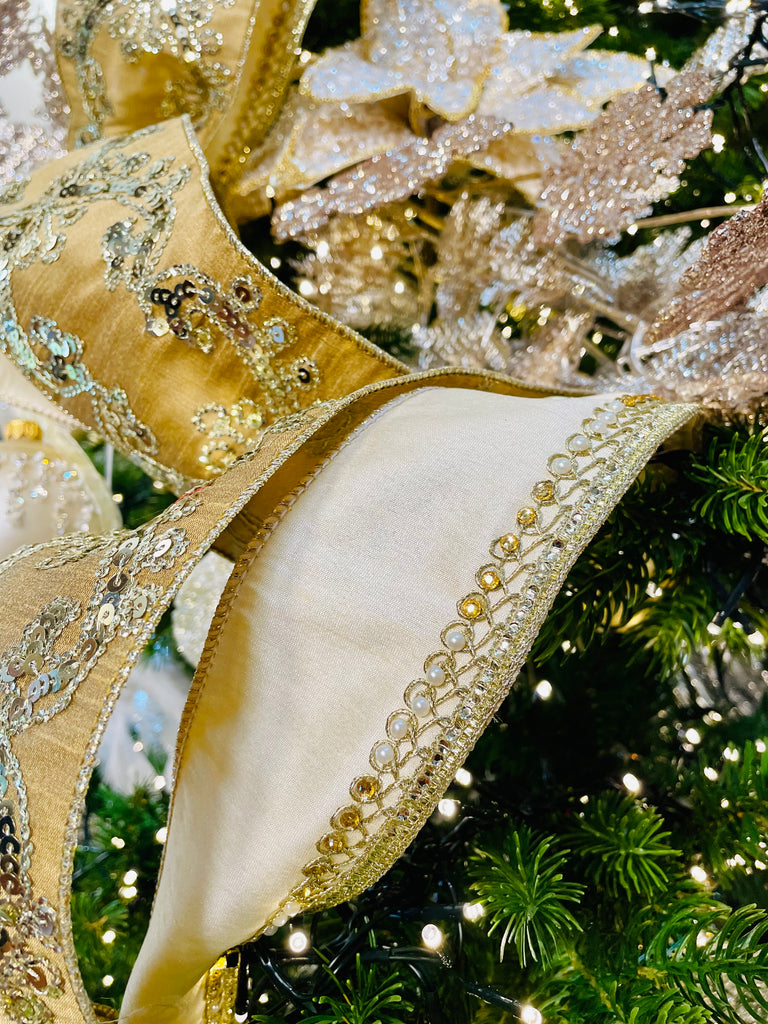 2.5''W Luxury Pearl Wired Christmas Ribbon