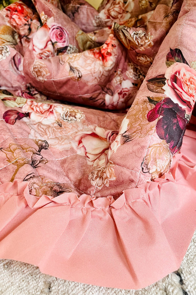 Floral Quilt w/ Ruffled Edged Throw, Choice Of Color