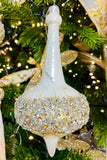 Winter White and Gold Jeweled Finial Ornaments