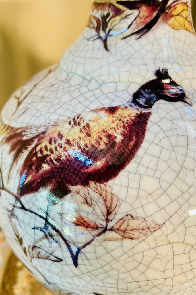 Ceramic Pheasant Vase with Pedestal