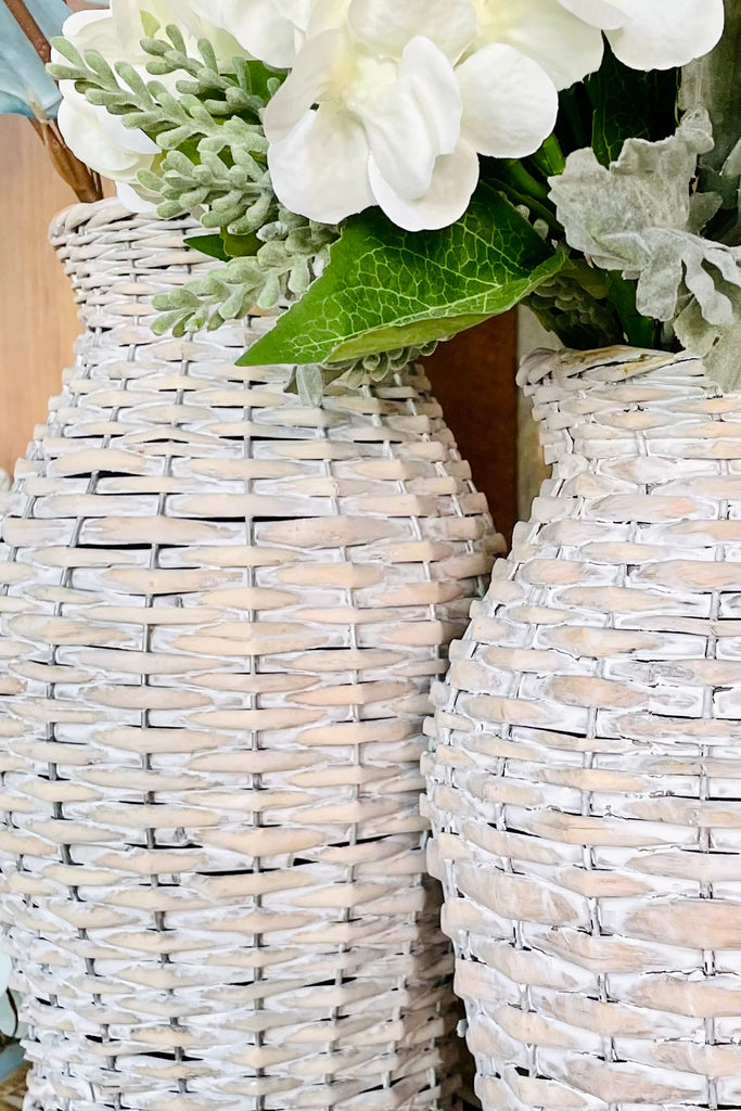 Whitewashed Willow Woven Vases - Set of 2