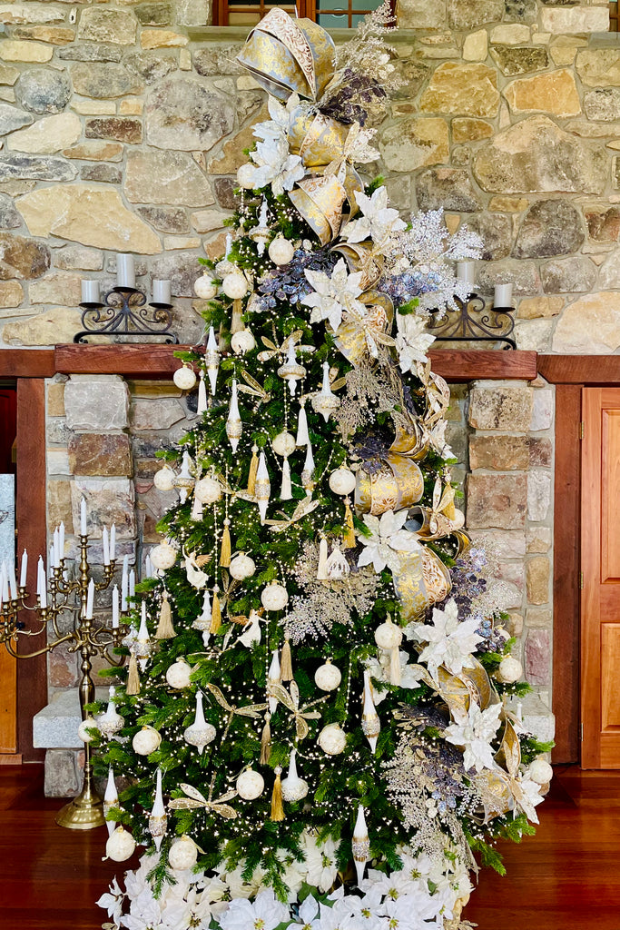 Winter White and Gold Jeweled Finial Ornaments