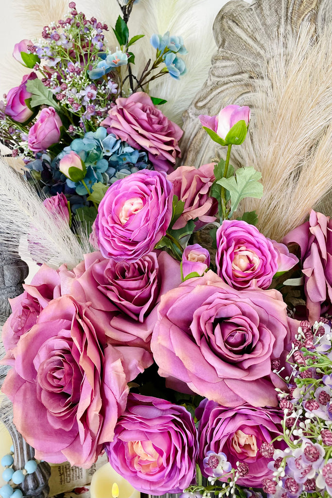 Velvet Pink Rose Blooms, Set of 6