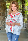 Embroidered Short Sleeve Poncho Style Top