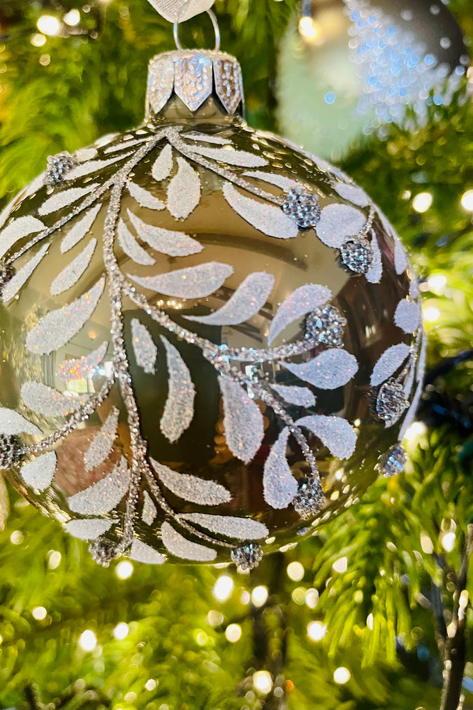 Moss Green Leaf European Glass Ornaments, Set of 6