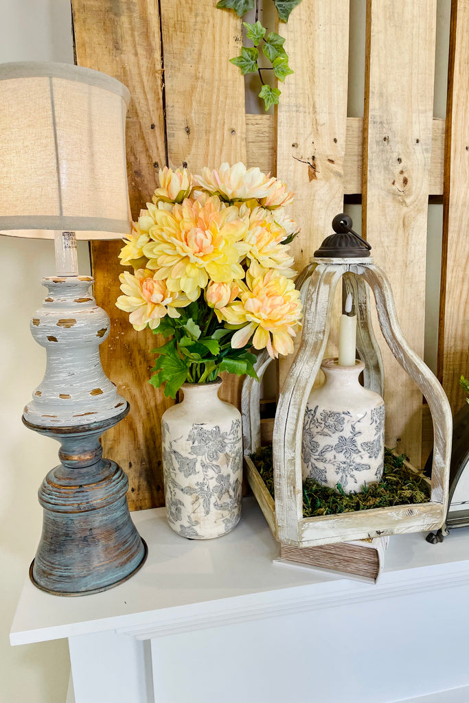 Set of 2 White Washed Curved Lanterns