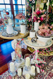 18 Inch White Ceramic 3 Tier Tray w/Silver Stainless Beaded Trim