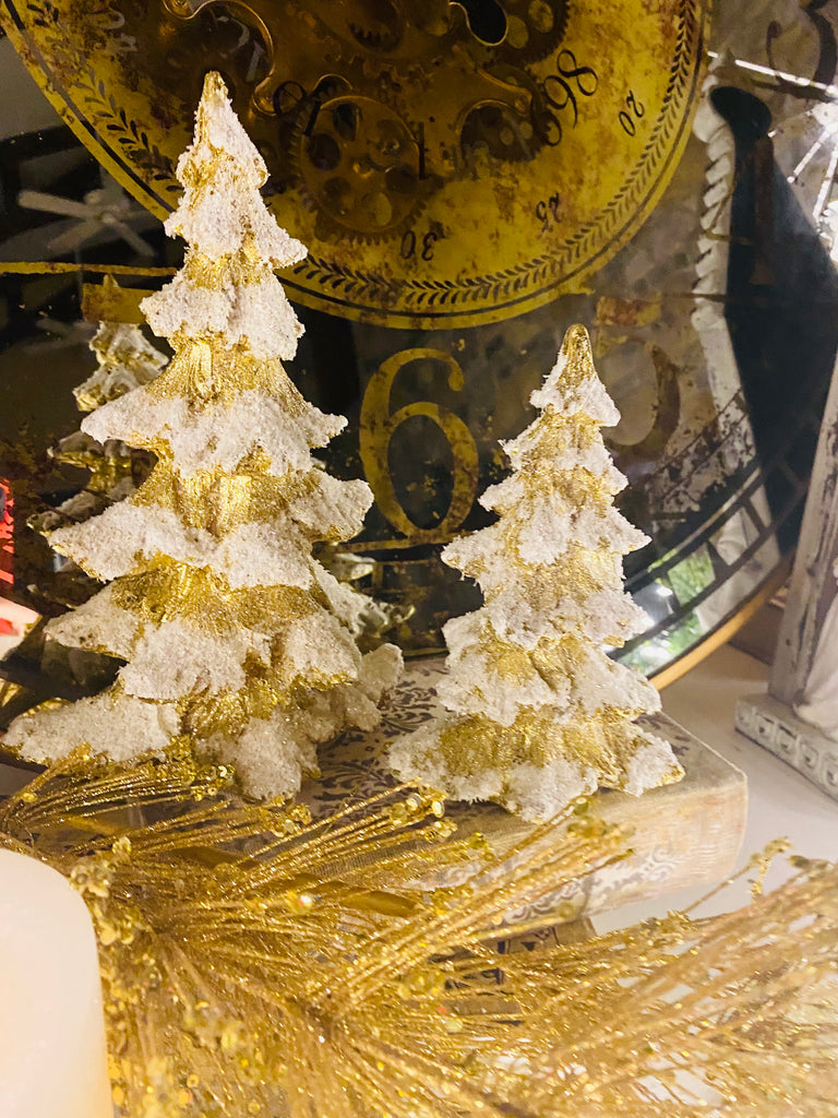 Gold Snowy Tabletop Christmas Trees, Set of 4