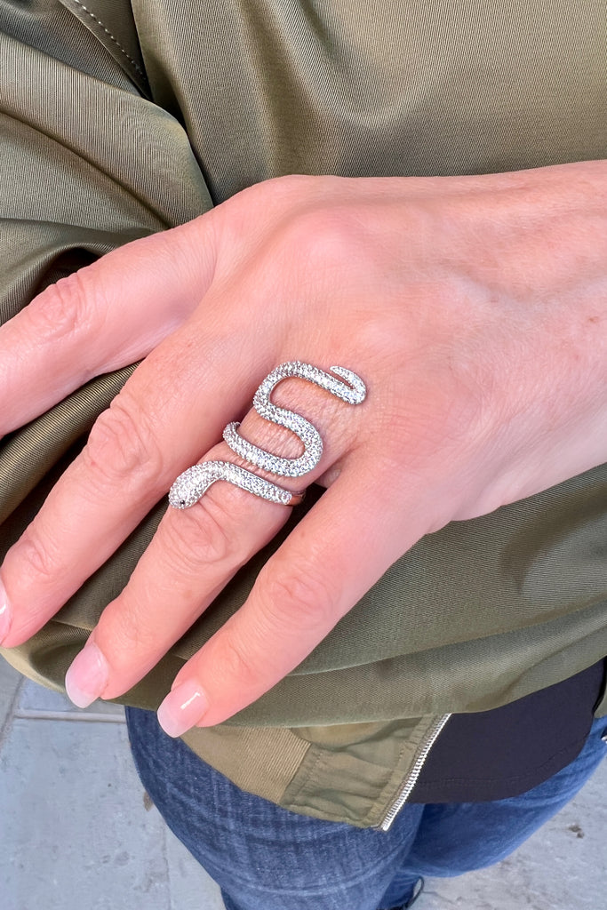 Sterling True-To-Life Pave Slithering Snake Ring