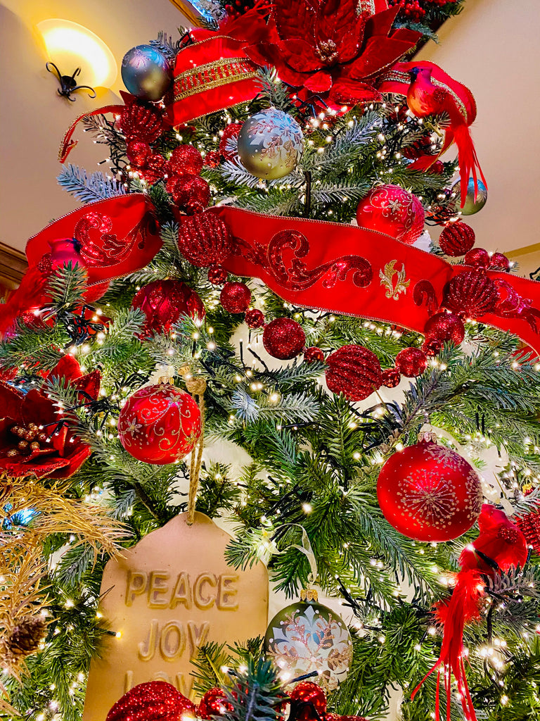 Christmas Red Flowers European Glass Ornaments, Set of 6