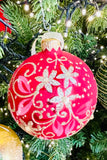 Christmas Red Flowers European Glass Ornaments, Set of 6
