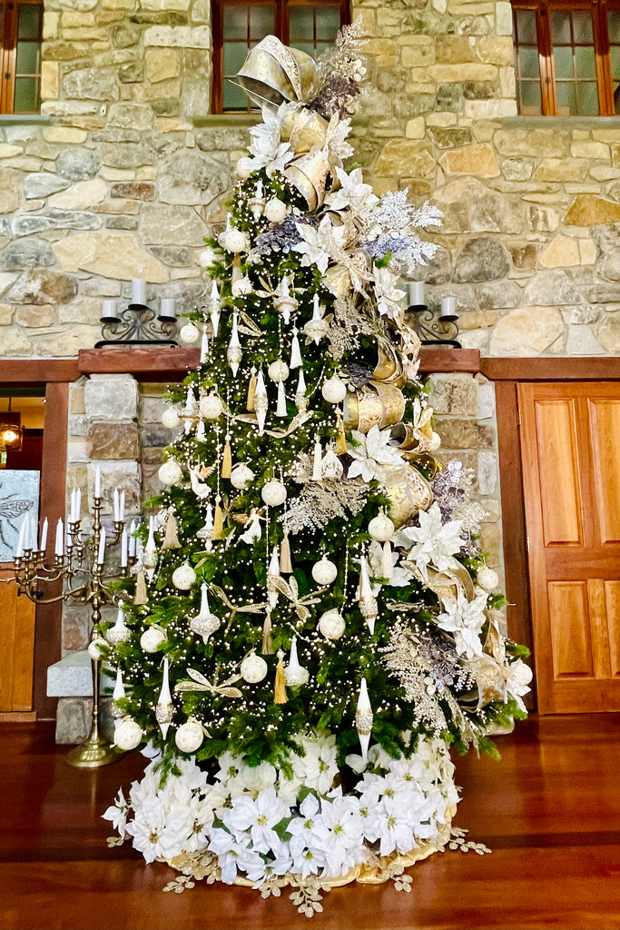 Winter White and Gold Jeweled Finial Ornaments
