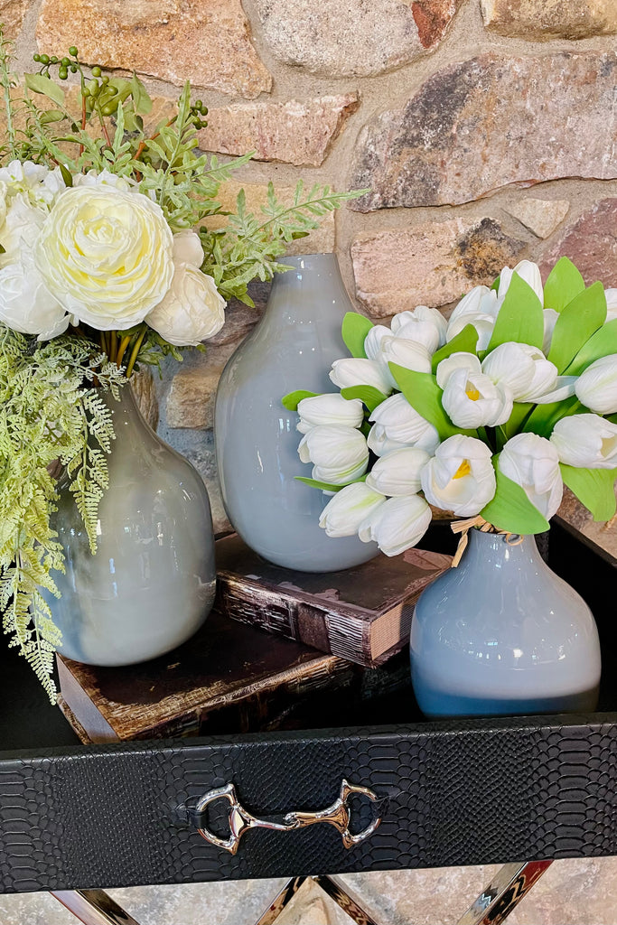 Set of 3 Gray Enameled Metal Vases