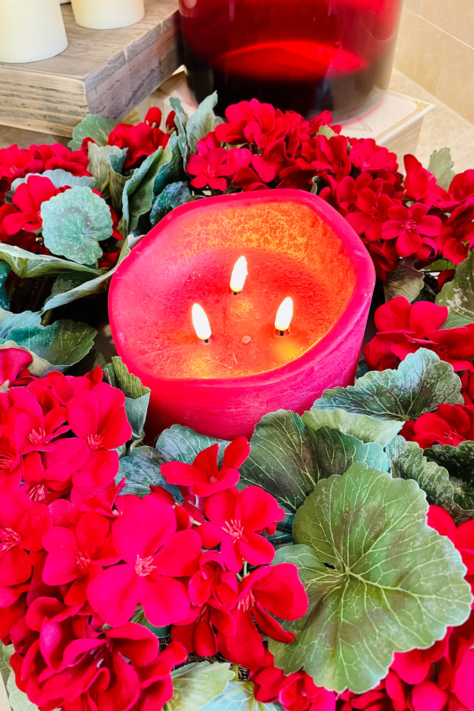 6" Triple Wick Red Wax Candle, LED Warm White Flame